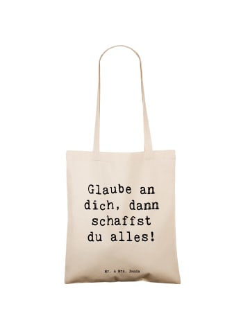 Mr. & Mrs. Panda Tote Bag Spruch Angst überwinden mit Spruch in Creme