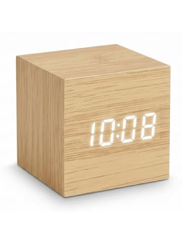 relaxdays Wecker digital in Natur - (B)6,5 x (H)6 x (T)6,5 cm