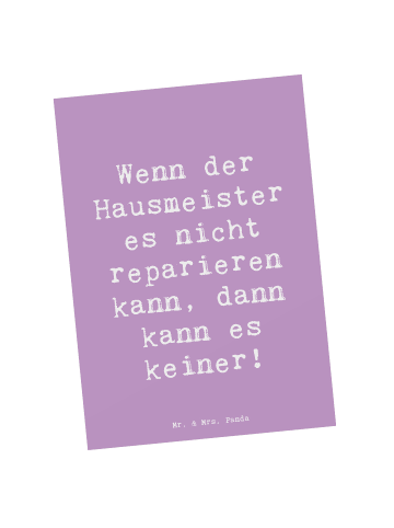 Mr. & Mrs. Panda Postkarte Spruch Hausmeister Hilfe mit Spruch in Lavendeltraum