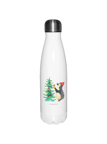 Mr. & Mrs. Panda Thermosflasche Pinguin Weihnachtsbaum ohne Spruch in Weiß
