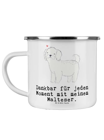 Mr. & Mrs. Panda Camping Emaille Tasse Malteser Moment mit Spruch in Weiß