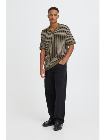 BLEND Klassisches Poloshirt Kurzarm Streifenmuster in Olive-2