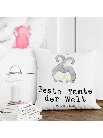 Mr. & Mrs. Panda Dekokissen Pinguin Beste Tante der Welt mit Spruch in Weiß