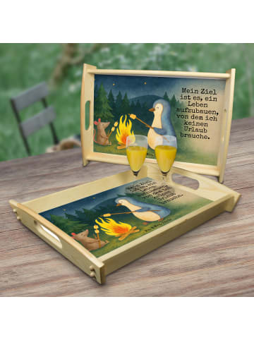 Mr. & Mrs. Panda Servierplatte Pinguin Lagerfeuer Design mit Spruch in Weiß