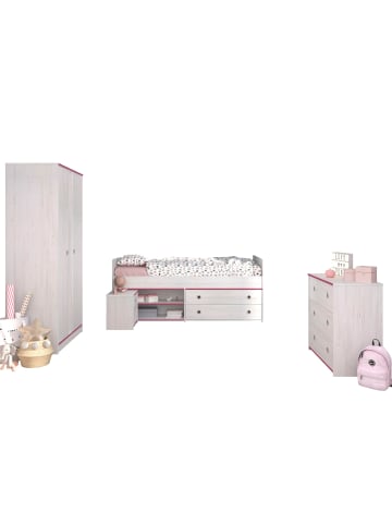58 aufm Kessel KINDERZIMMER-SET Pabloma 21b 4-tlg. Holznachbildung Kiefer Weiß/Pink