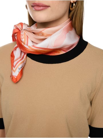MARC CAIN COLLECTIONS Quadratisches Seidentuch mit Pferdesport-Motiven in Tigerlily