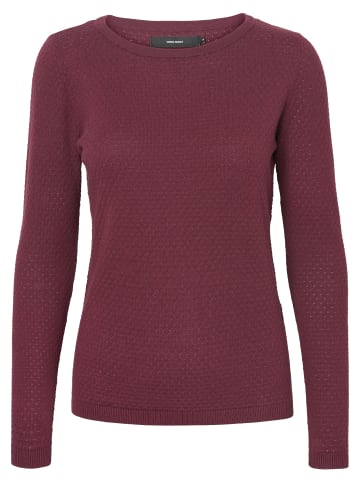 Vero Moda Feinstrick Pullover Struktur Rundhals Longsleeve VMCARE in Weinrot