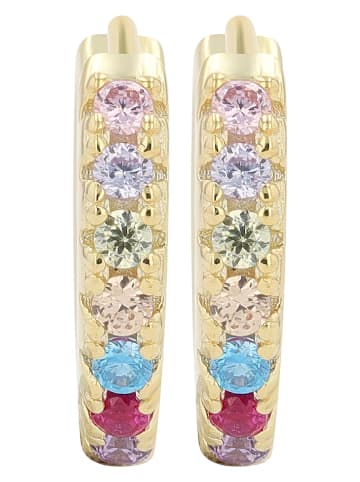 Adeliás Damen Ohrringe – Klappcreole aus 925 Silber mit Zirkonia in gold