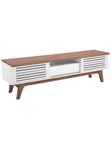 Beliani TV-Möbel DETROIT in Weiß/Braun - (W) 149 x (H) 44 x (L) 35 cm