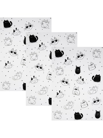 Kracht Halbleinen, Leinen/Halbleinen Geschirrtuch im 3er-Pack Cool Cat in schwarz-weiß