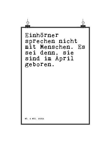 Mr. & Mrs. Panda Poster Einhörner sprechen nicht mit... mit Spruch in Weiß