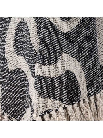 Bloomingville Decke SALOBRE Schwarz Natur Gemustert mit Fransen 160x130 cm
