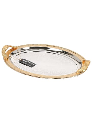 Almina 2er-Set Serviertabletts aus hochwertigem 18/10 Edelstahl in Silber/Gold(Motiv7)