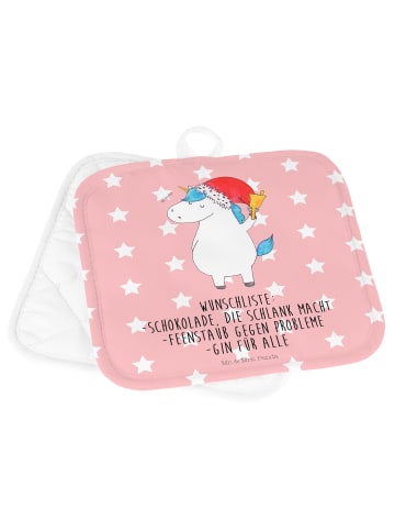 Mr. & Mrs. Panda Topflappen Einhorn Weihnachtsmann mit Spruch in Rot Pastell