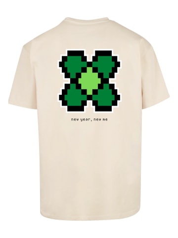 F4NT4STIC T-Shirt Silvester Happy New Year Pixel Kleeblatt in sand
