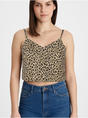 Mavi Jeans Leinen Cropped Top Shirt mit Leo-Muster in Braun