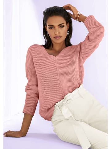 MADELEINE Langarm-Pullover mit V-Ausschnitt in blassrosa