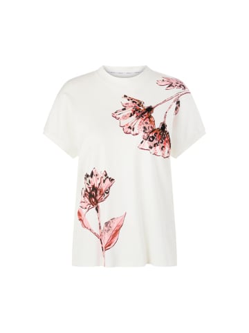 MARC CAIN Florales T-Shirt mit Perlendetails in Weiß