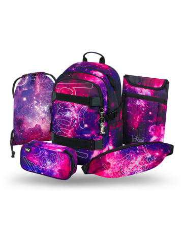 BAAGL 5-tlg. Set: Schulrucksack Skate in Weiß Galaxy