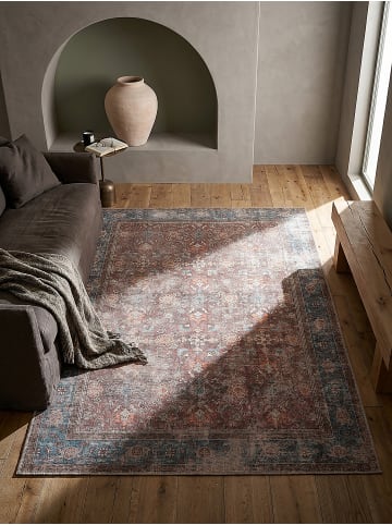 KADIMA DESIGN Waschbarer Teppich Vintage Floral Muster, Orientalisch, Wohnzimmer in Rot
