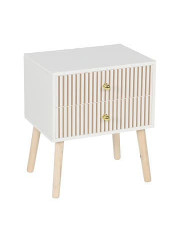 relaxdays Nachttisch in Weiß/ Natur - (B)40 x (H)47 x (T)30 cm