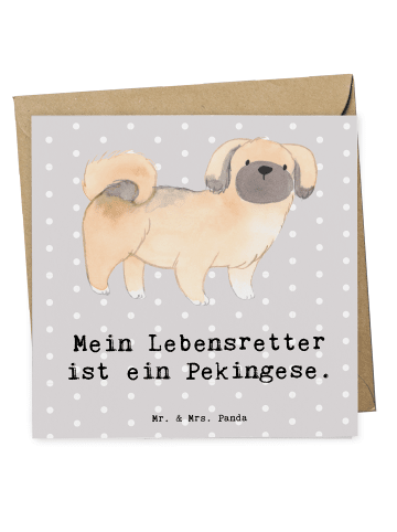 Mr. & Mrs. Panda Grußkarte Pekingese Lebensretter mit Spruch in Grau Pastell