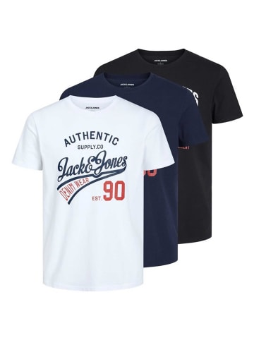 Jack & Jones T-Shirt 3er Pack in Weiß/Marineblau/Schwarz