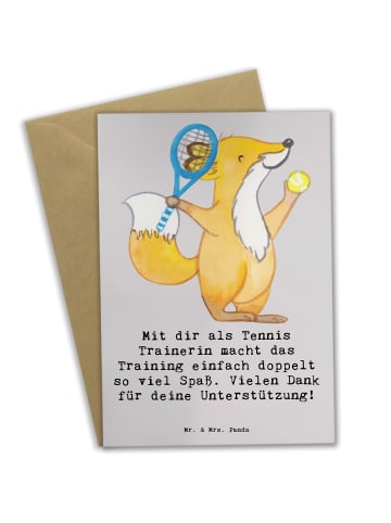 Mr. & Mrs. Panda Glückwunschkarte Tennis Trainerin Spaß mit Spruch in Grau Pastell