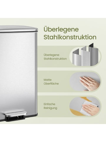 SONGMICS Mülleimer Plushic in Silbern - (B)32.1 x (H)55.7 x (T)34.8 cm - 40 L