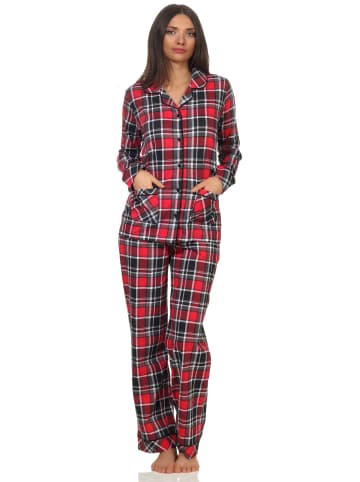 NORMANN Pyjama Karo zum durchknöpfen Single Jersey - 58163 in rot