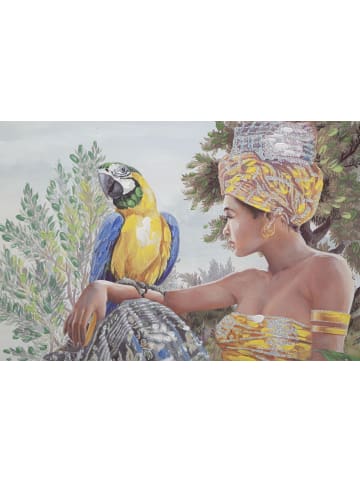 Mauro Ferretti Mehrfarbiges Leinwandgemälde einer Frau mit Applikationen, 120 x 3 x 90 cm