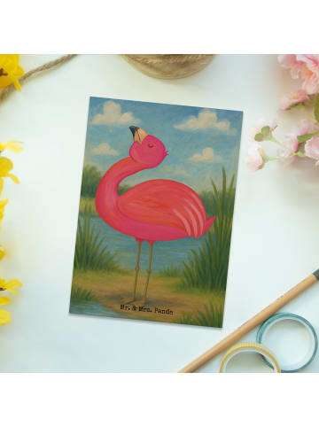 Mr. & Mrs. Panda Grußkarte Flamingo Stolz Design ohne Spruch in Weiß