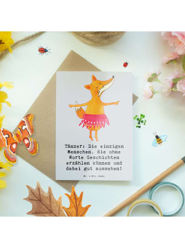 Mr. & Mrs. Panda babykarte Tanzen Geschichten mit Spruch in Grau Pastell