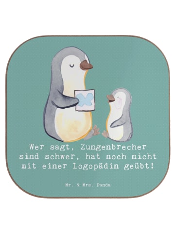 Mr. & Mrs. Panda Bierdeckel Training mit Logopädin mit Spruch in Meeresbrise