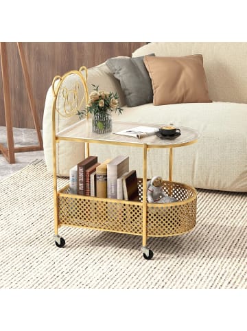 COSTWAY Beistelltisch mit Rollen & Bärenmuster in Gold