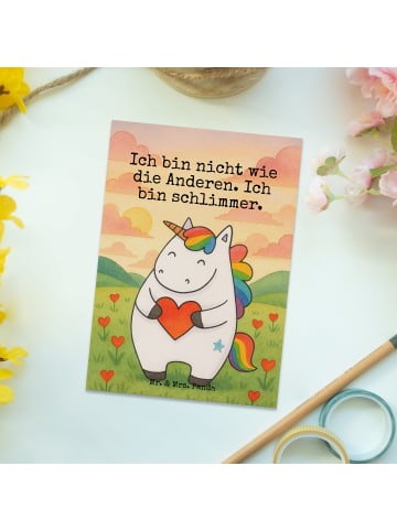 Mr. & Mrs. Panda Postkarte Einhorn Herz Design mit Spruch in Weiß