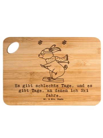 Mr. & Mrs. Panda Frühstücksbrettchen Hase Skifahren mit Spruch in Braun