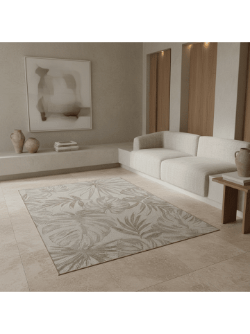 KADIMA DESIGN Teppich Outdoor Waschbar Tropisch VENTOUX Strapazierfähig OEKO-TEX in Beige
