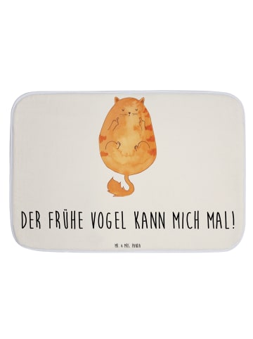 Mr. & Mrs. Panda Badteppich Katze Frühaufsteher mit Spruch in Weiß