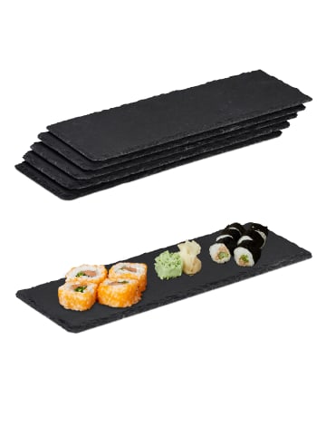 relaxdays 6er-Set: Schieferplatte in Anthrazit - 30 x 10 cm
