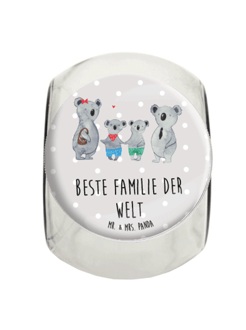 Mr. & Mrs. Panda Bonbonglas Koala Familie zwei mit Spruch in Grau Pastell