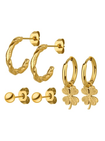 ANELY Ohrring-Set mit Kleeblatt und Struktur in Gold