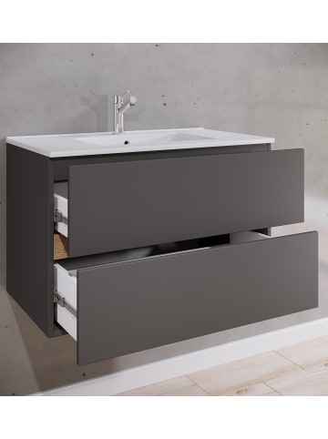 VCM  2 tlg. Badmöbel-Set mit Waschbecken Cosila-I 81 cm in Anthrazit / Honig-Eiche