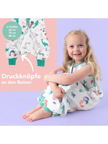 Schlummersack Musselin Schlafsack mit Füßen, 0.5 TOG in Weiß-Türkis