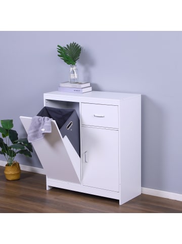relaxdays Wäscheschrank in Weiß - (B)80 x (H)90 x (T)35 cm