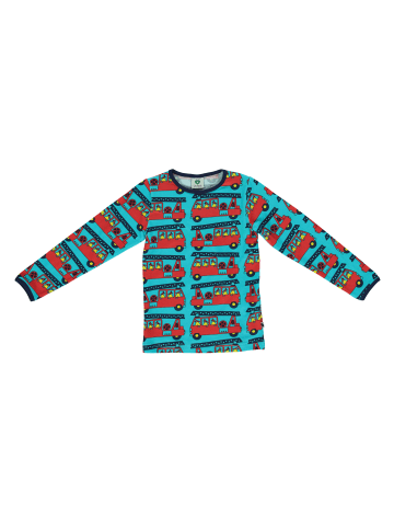 Småfolk Langarmshirt Feuerwehrauto in Blue Atoll