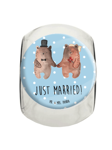 Mr. & Mrs. Panda Bonbonglas Bär Heirat mit Spruch in Blau Pastell