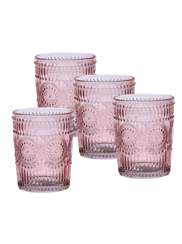 MARELIDA 4er Set Trinkglas Wasserglas Vintage Boho 280ml in rosa