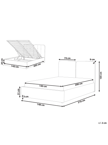 Beliani Doppelbett ARBOIS in Beige/Schwarz - (W) 148 x (H) 105 x (L) 216 cm
