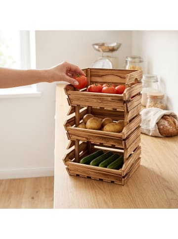 relaxdays 3 x Stapelkiste "geflammt" in Natur - (B)27,5 x (H)20 x (T)38 cm